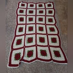 Crocheted Rose Granny Square Afghan